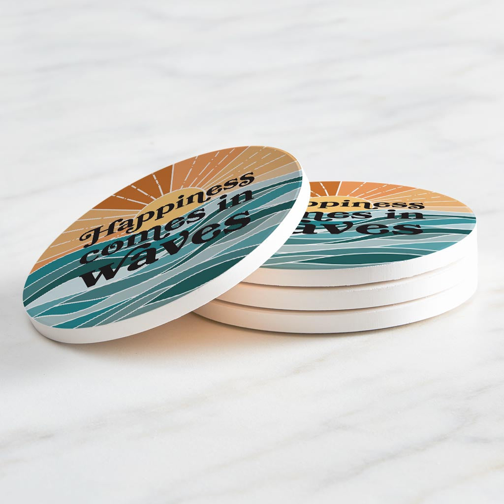 Happiness Comes In Waves| Absorbent Coasters | Set of 4 | Min 2