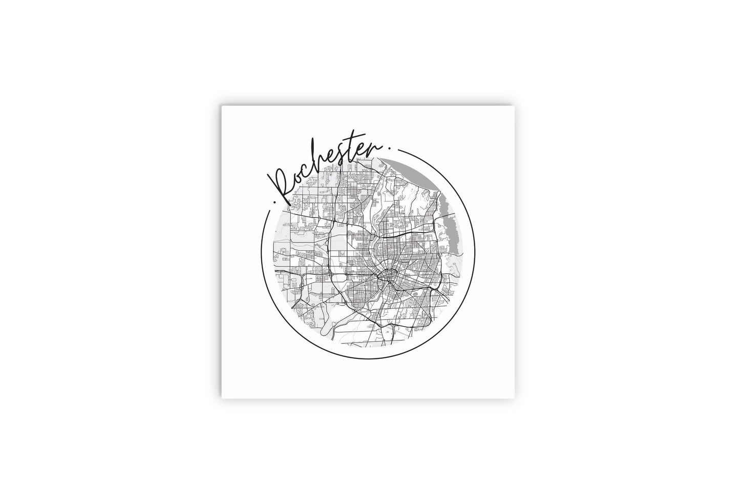Minimalistic B&W New York Rochester Circle Map | Wood Sign | Eaches | Min 2