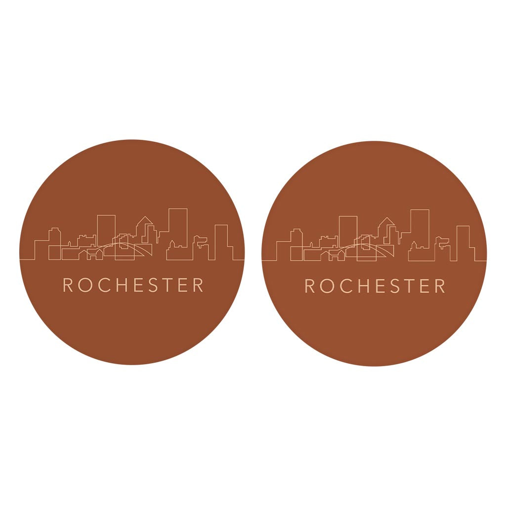 Modern Minimalist New York Rochester Skyline | Absorbent Car Coasters | Set of 2 | Min 4