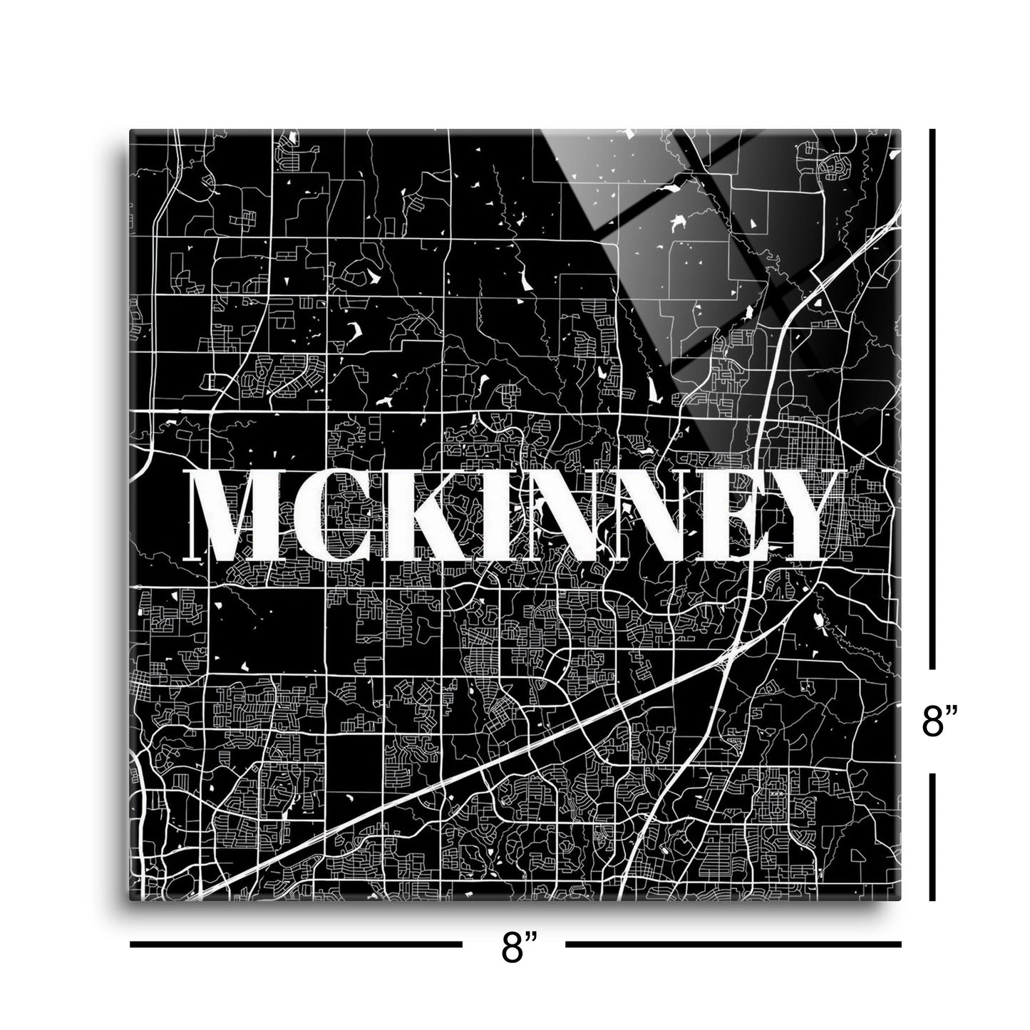 Minimalistic B&W Texas Mckinney Map | Hi-Def Glass Art | Eaches | Min 2