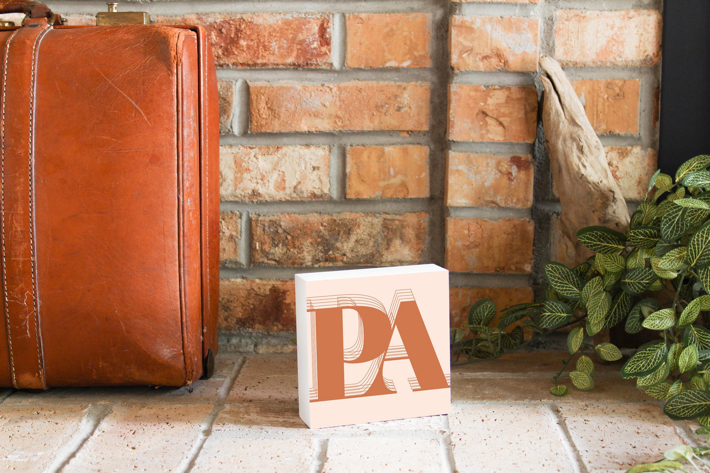 Modern Minimalist Pennsylvania Pa Initials Dark | Wood Block | Eaches | Min 4