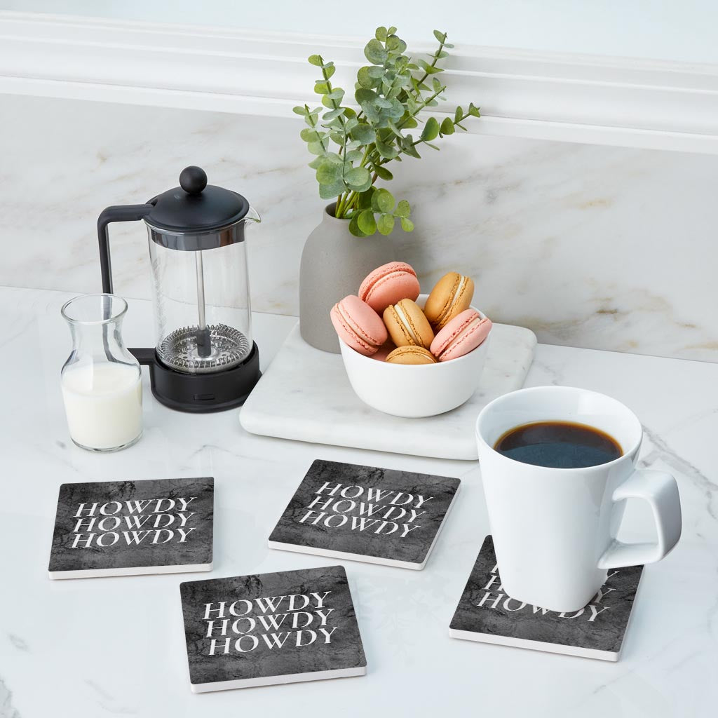Minimalistic B&W Texas Textured Howdy | Absorbent Coasters | Set of 4 | Min 2