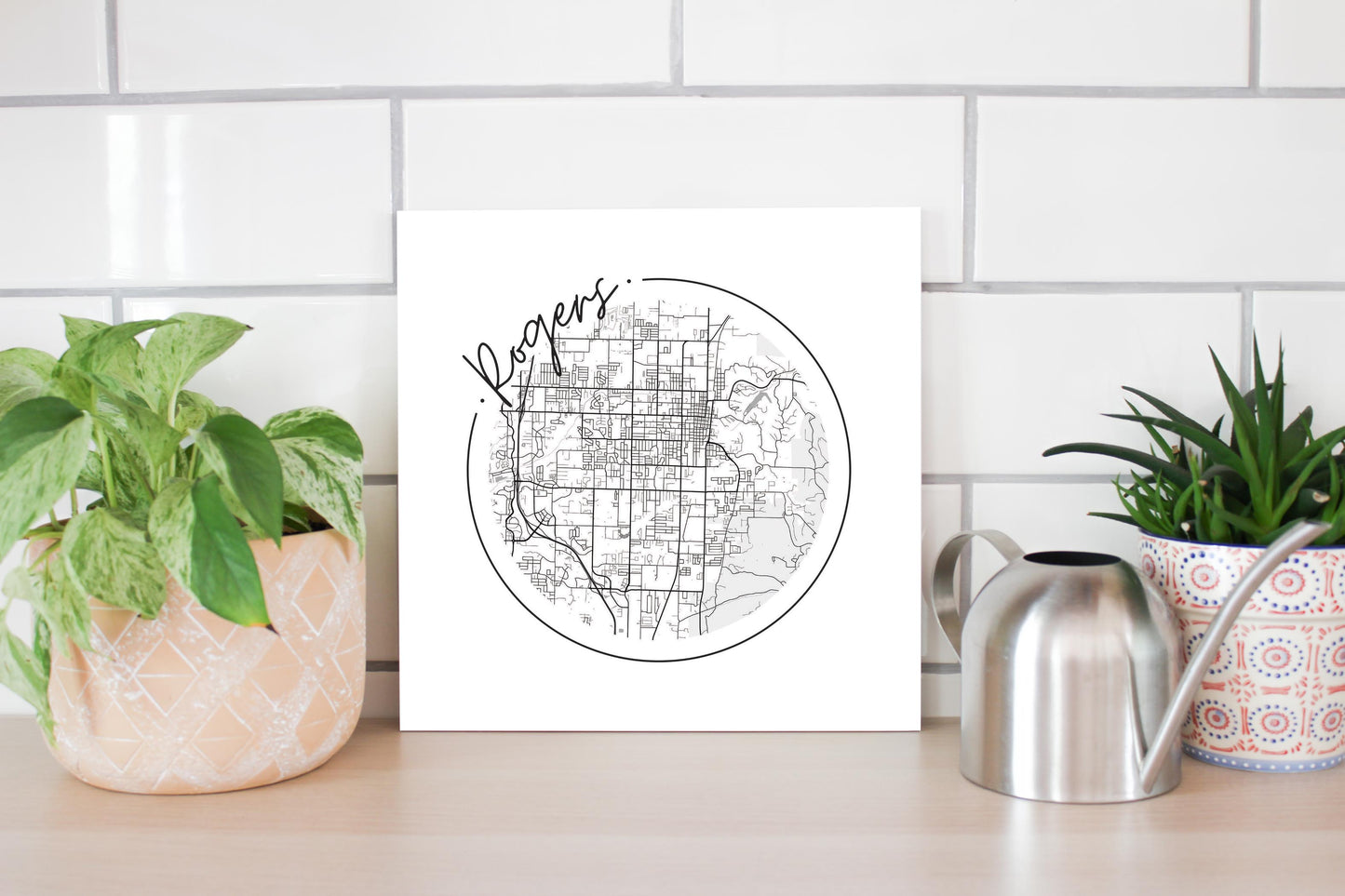 Minimalist B&W Arkansas Rogers Circle Map | Wood Sign | Eaches | Min 2