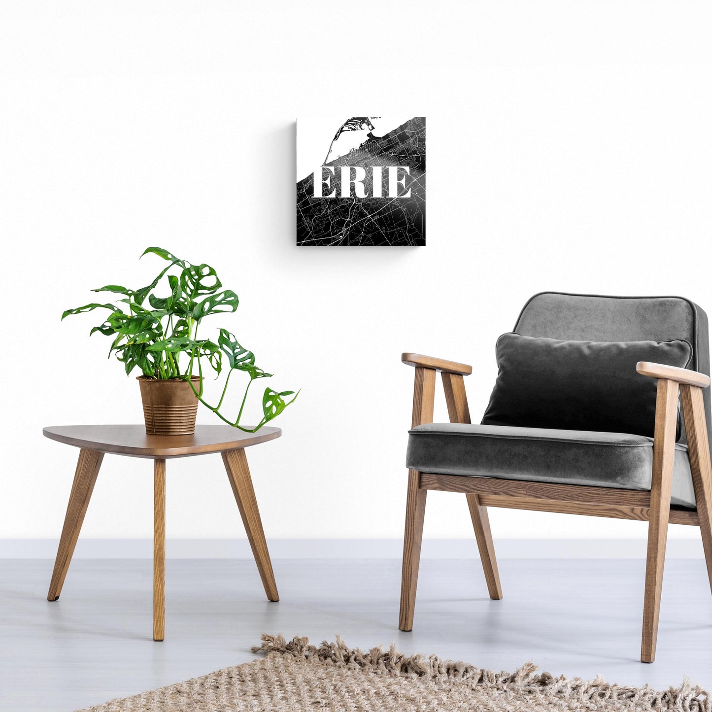 Minimalistic B&W Pennsylvania Erie Map | Hi-Def Glass Art | Eaches | Min 1