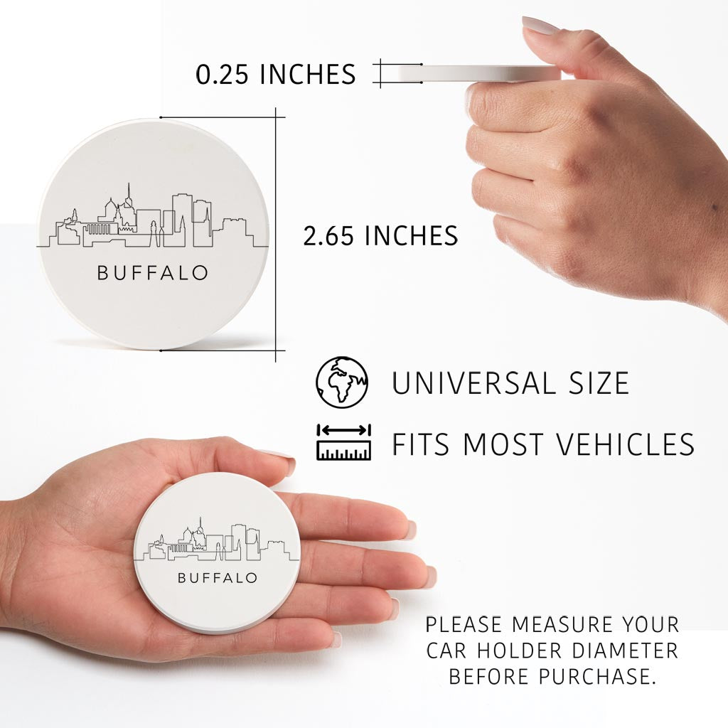 Minimalistic B&W New York Buffalo Skyline | Absorbent Car Coasters | Set of 2 | Min 4