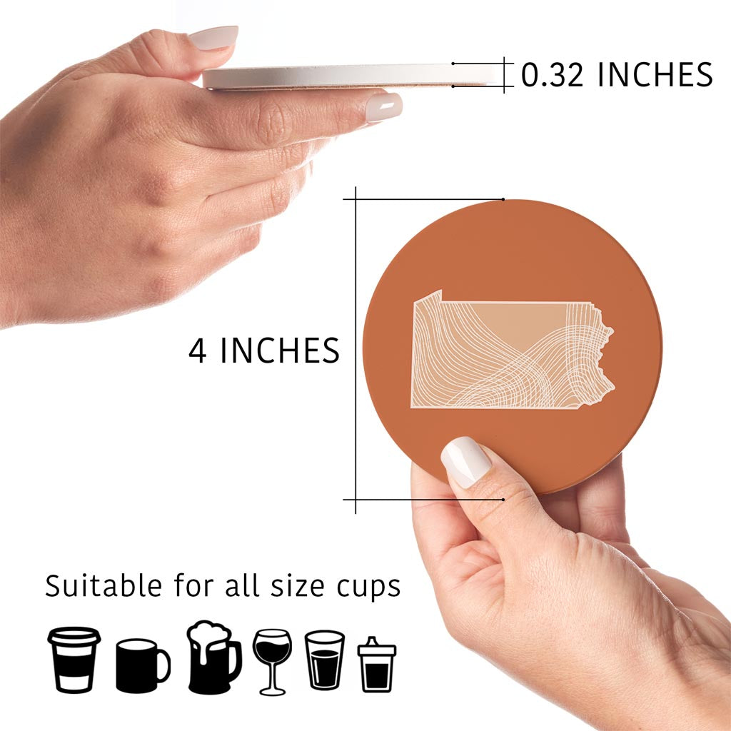 Modern Minimalist Pennsylvania State Lines Light | Absorbent Coasters | Set of 4 | Min 2