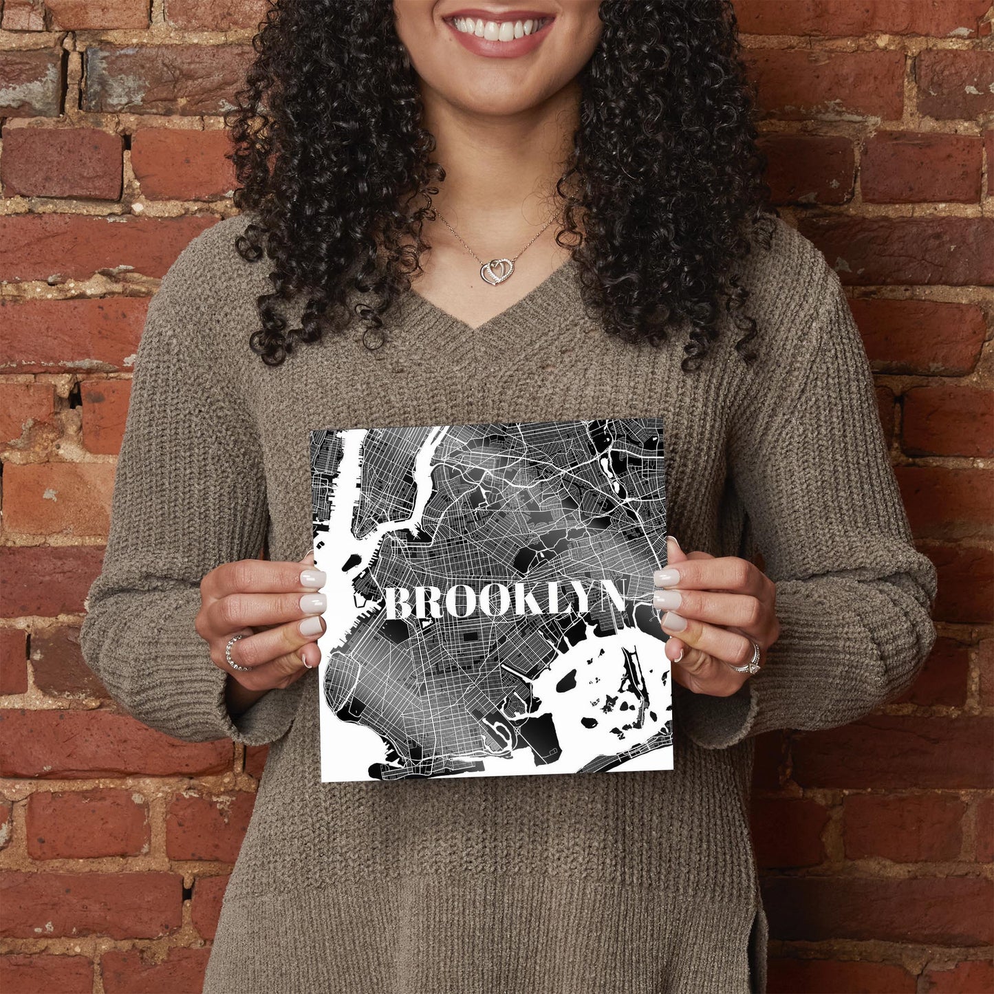 Minimalistic B&W New York Brooklyn Map | Hi-Def Glass Art | Eaches | Min 2
