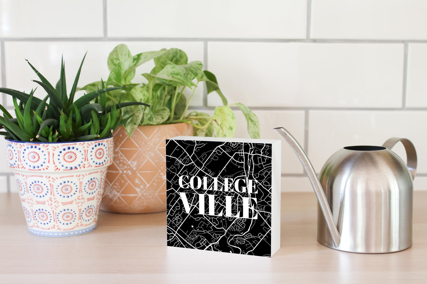 Minimalistic B&W Pennsylvania Collegeville Map | Wood Block | Eaches | Min 4