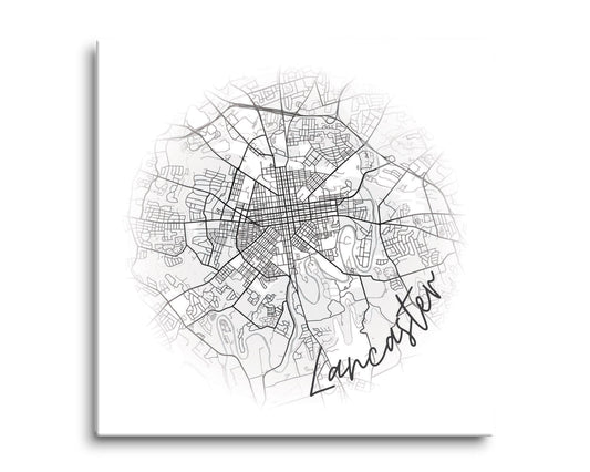 Minimalistic B&W Pennsylvania Lancaster Circle Map | Hi-Def Glass Art | Eaches | Min 2