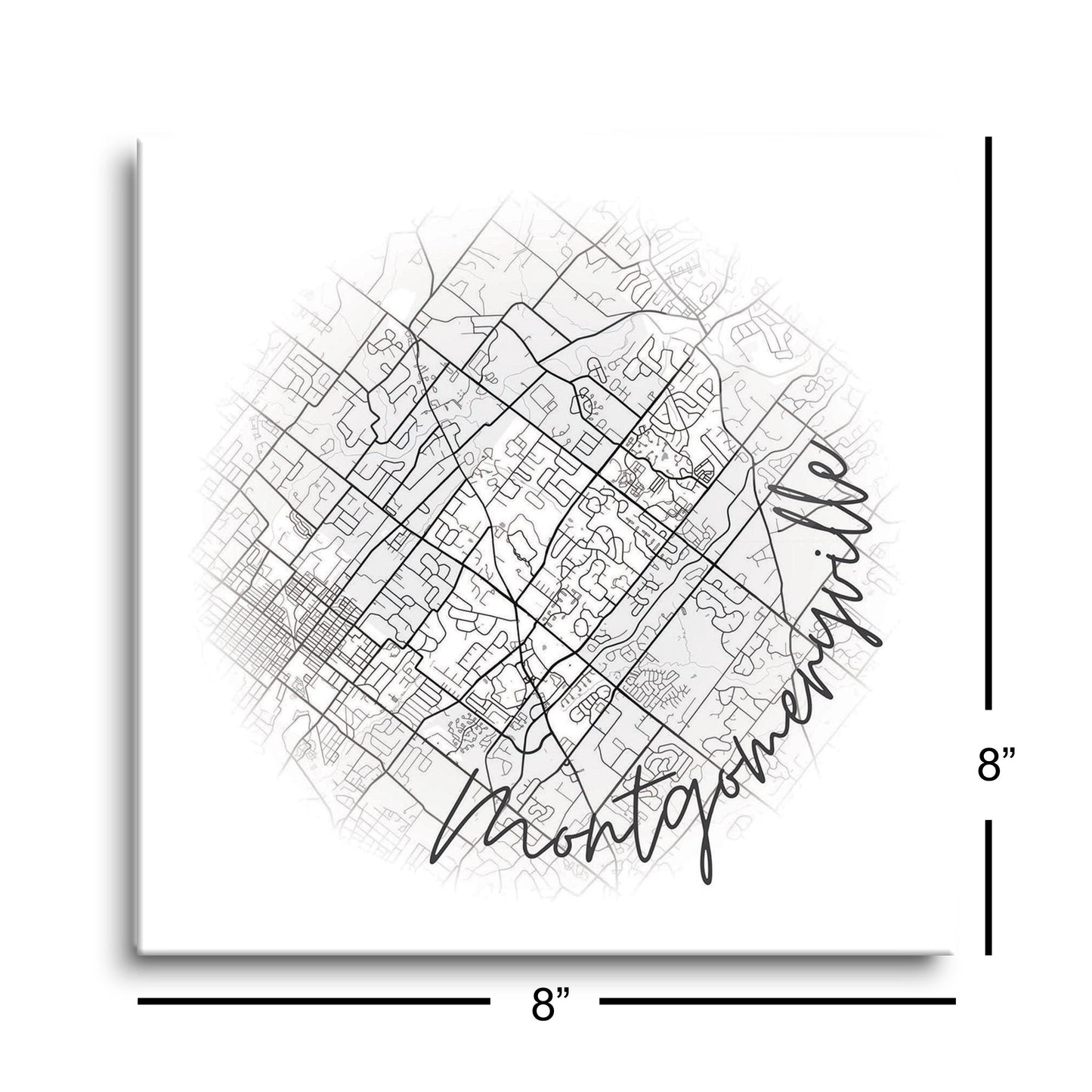 Minimalistic B&W Pennsylvania Montgomeryville Circle Map | Hi-Def Glass Art | Eaches | Min 2