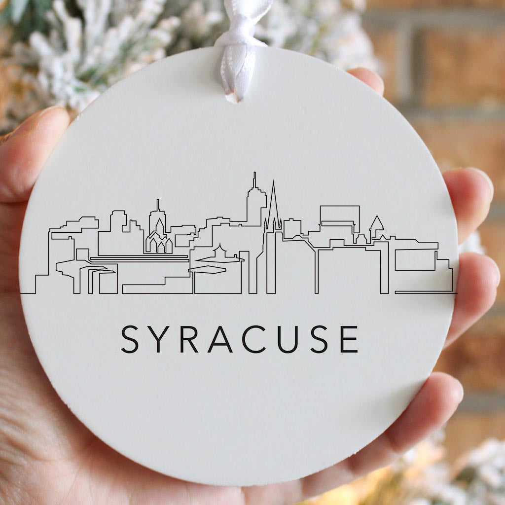 Minimalistic B&W New York Syracuse Skyline | Wood Ornament | Eaches | Min 6