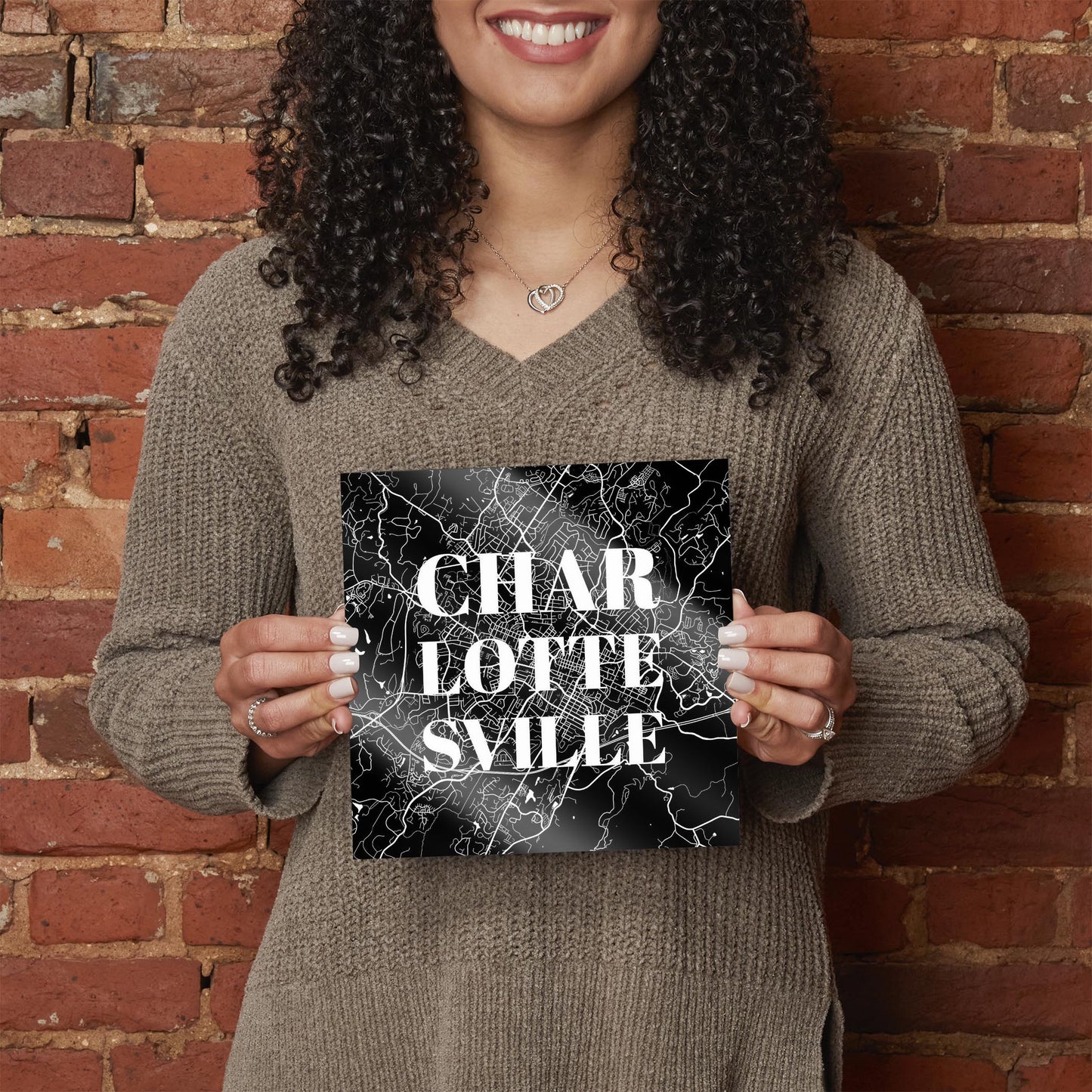 Minimalistic B&W Virginia Charlottesville Map | Hi-Def Glass Art | Eaches | Min 2