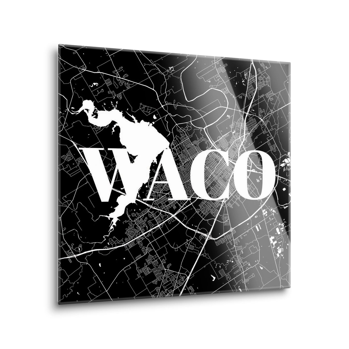 Minimalistic B&W Texas Waco Map | Hi-Def Glass Art | Eaches | Min 2