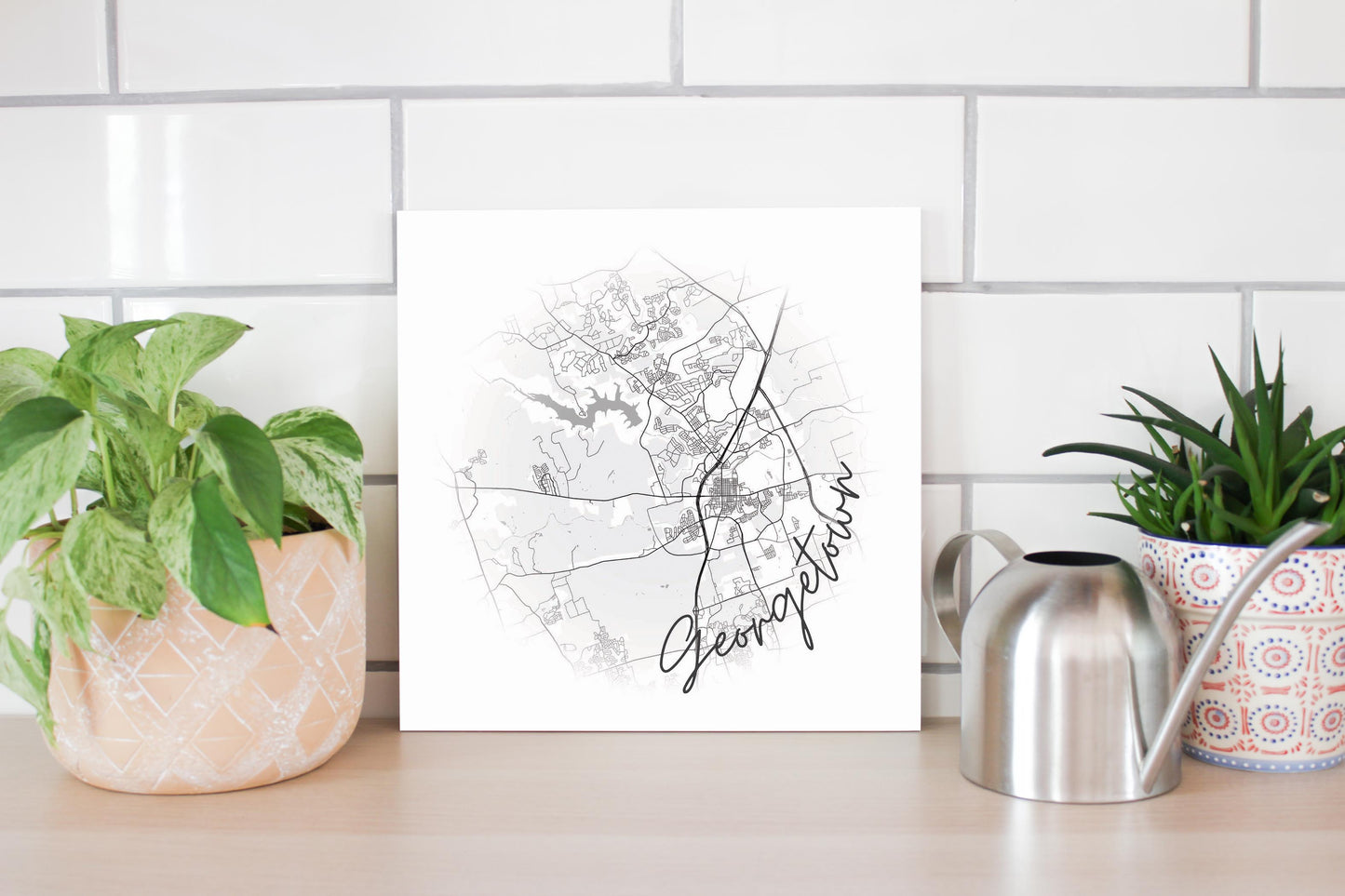 Minimalistic B&W Texas Georgetown Circle Map | Wood Sign | Eaches | Min 2