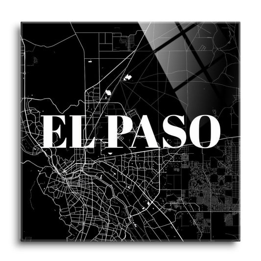 Minimalistic B&W Texas El Paso Map | Hi-Def Glass Art | Eaches | Min 1