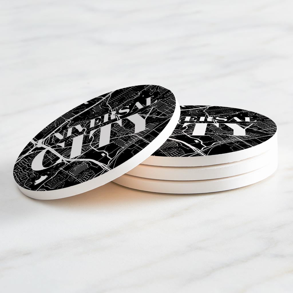 Minimalistic B&W Texas Universal City Map | Absorbent Coasters | Set of 4 | Min 2