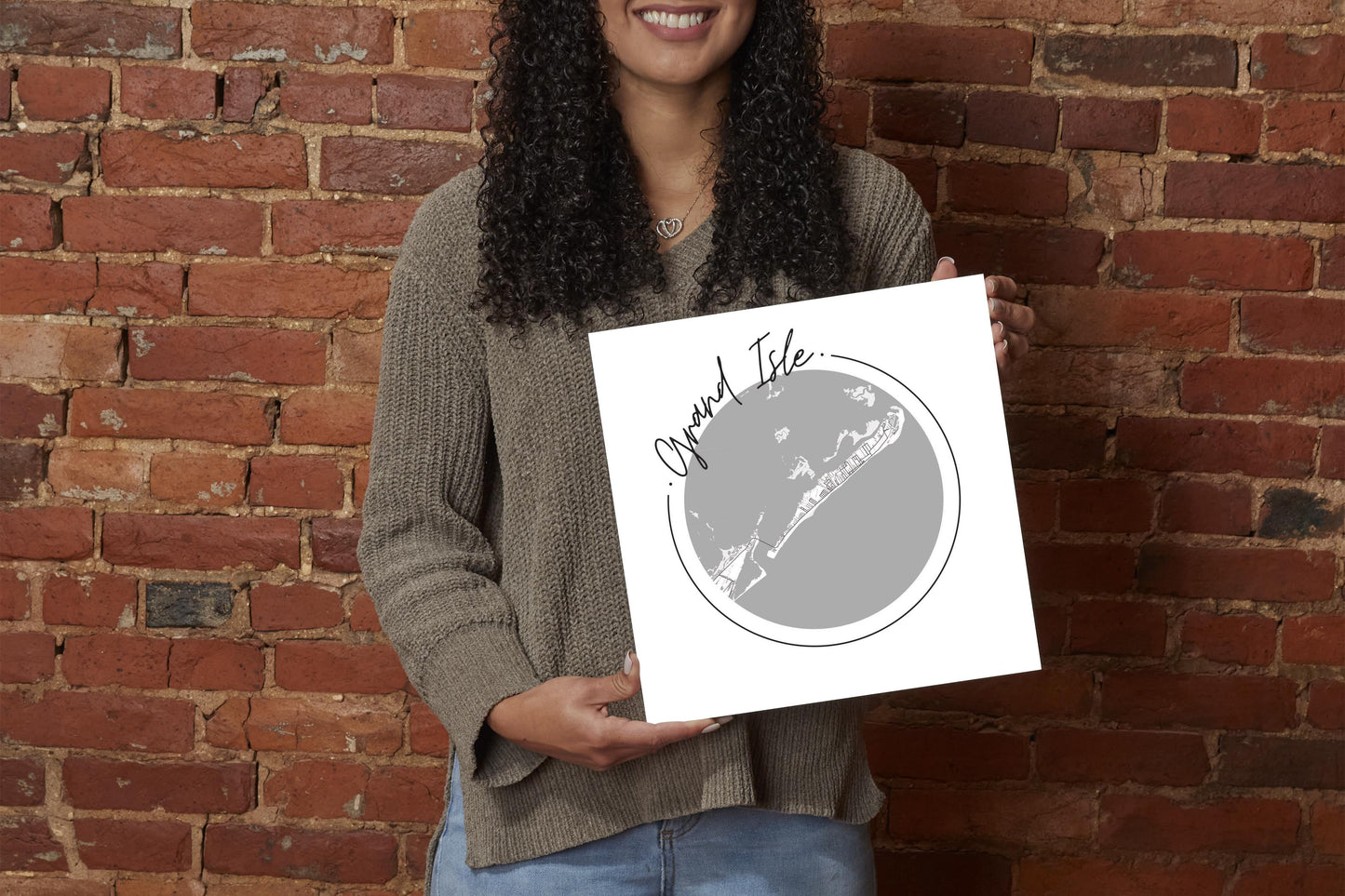 Minimalist B&W Louisiana Grand Isle Circle Map | Wood Sign | Eaches | Min 2