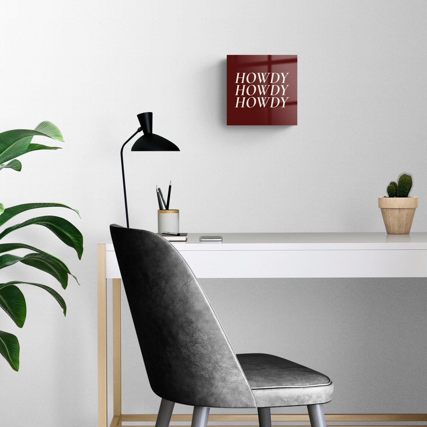 Modern Minimalist Texas Maroon Howdy| Hi-Def Glass Art | Eaches | Min 2