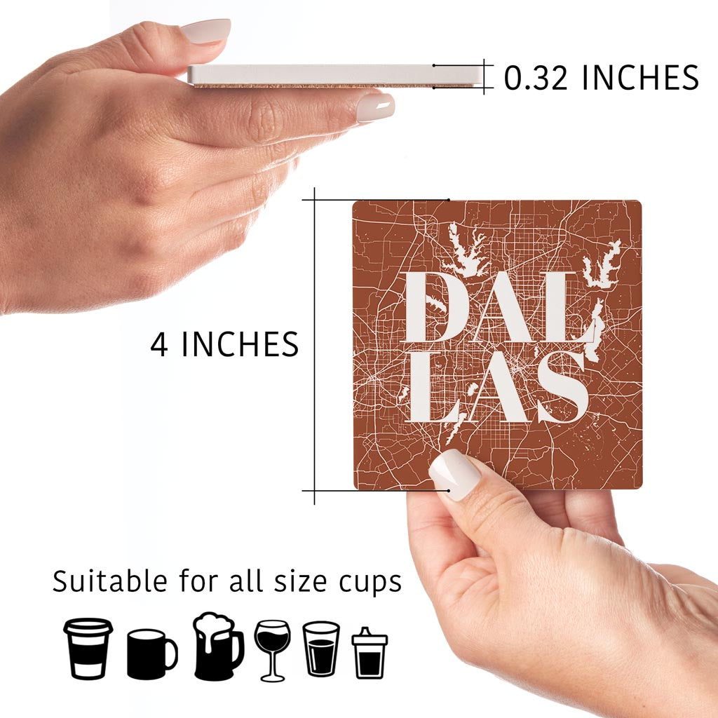 Modern Minimalist Dallas Texas Map| Absorbent Coasters | Set of 4 | Min 2