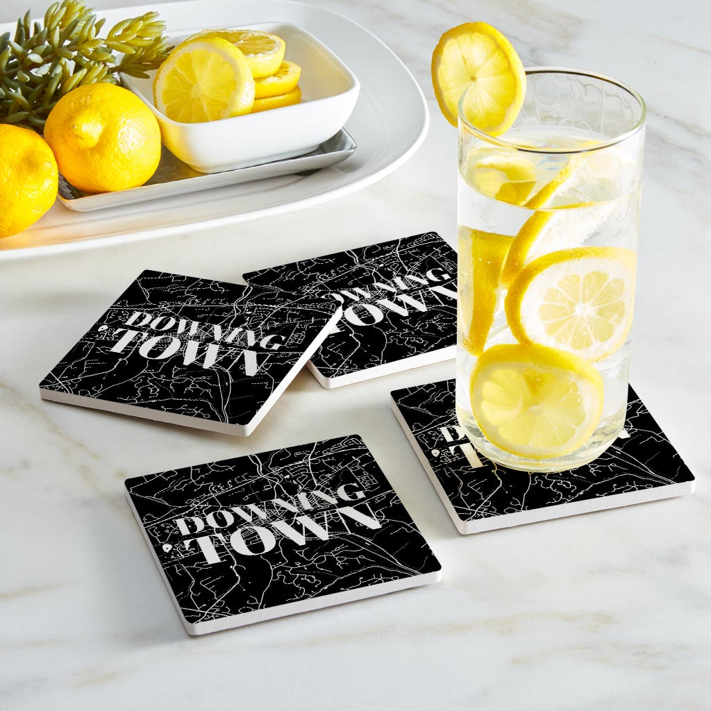 Minimalistic B&W Pennsylvania Downingtown Map | Absorbent Coasters | Set of 4 | Min 2