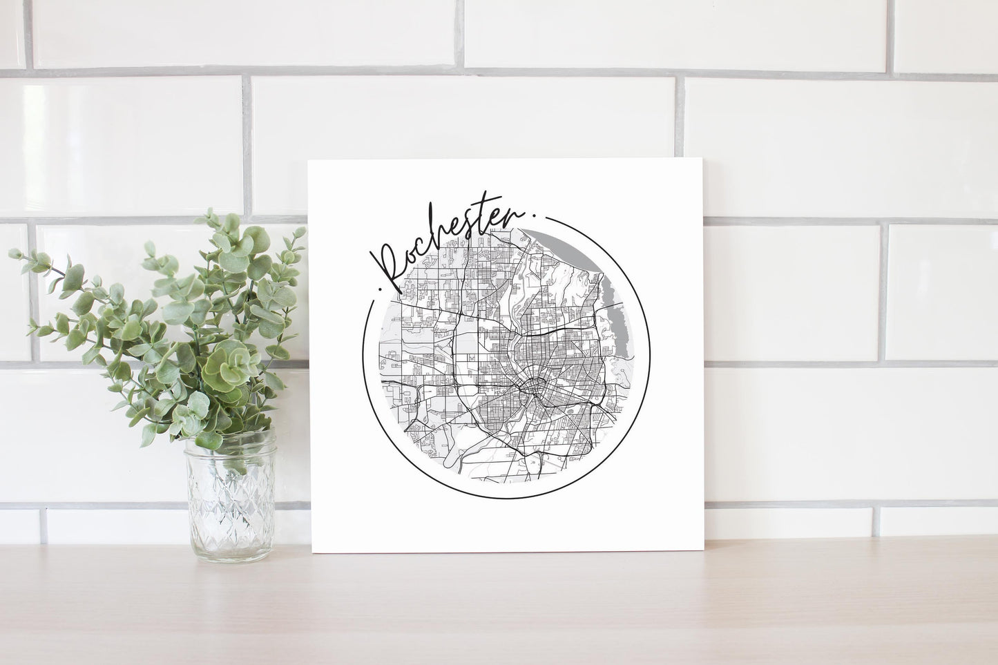 Minimalistic B&W New York Rochester Circle Map | Wood Sign | Eaches | Min 2