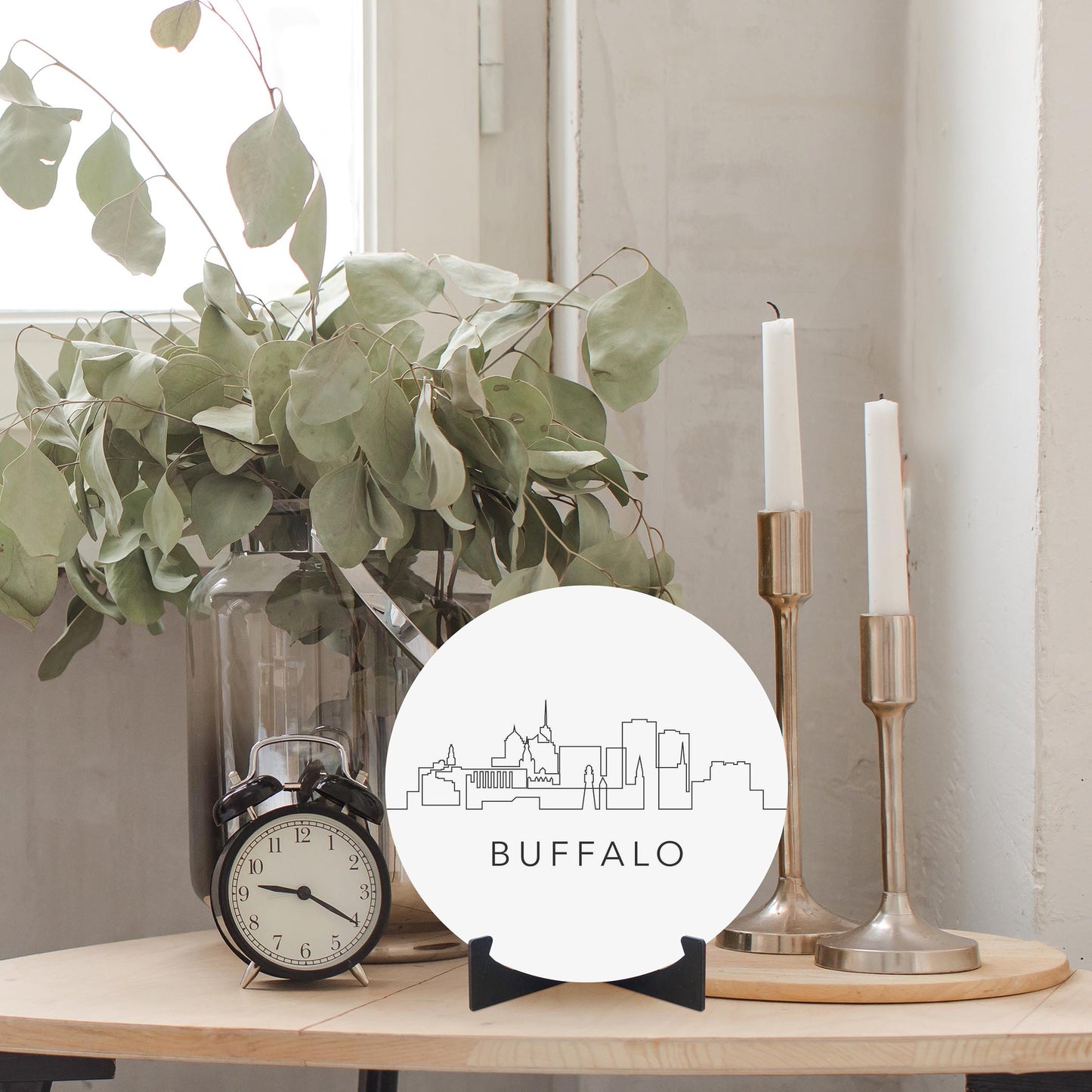 Minimalistic B&W New York Buffalo Skyline | Wood Sign | Eaches | Min 1