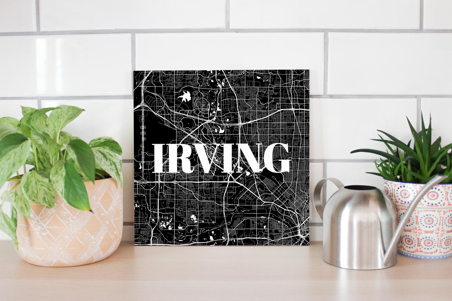 Minimalistic B&W Texas Irving Map | Wood Sign | Eaches | Min 2