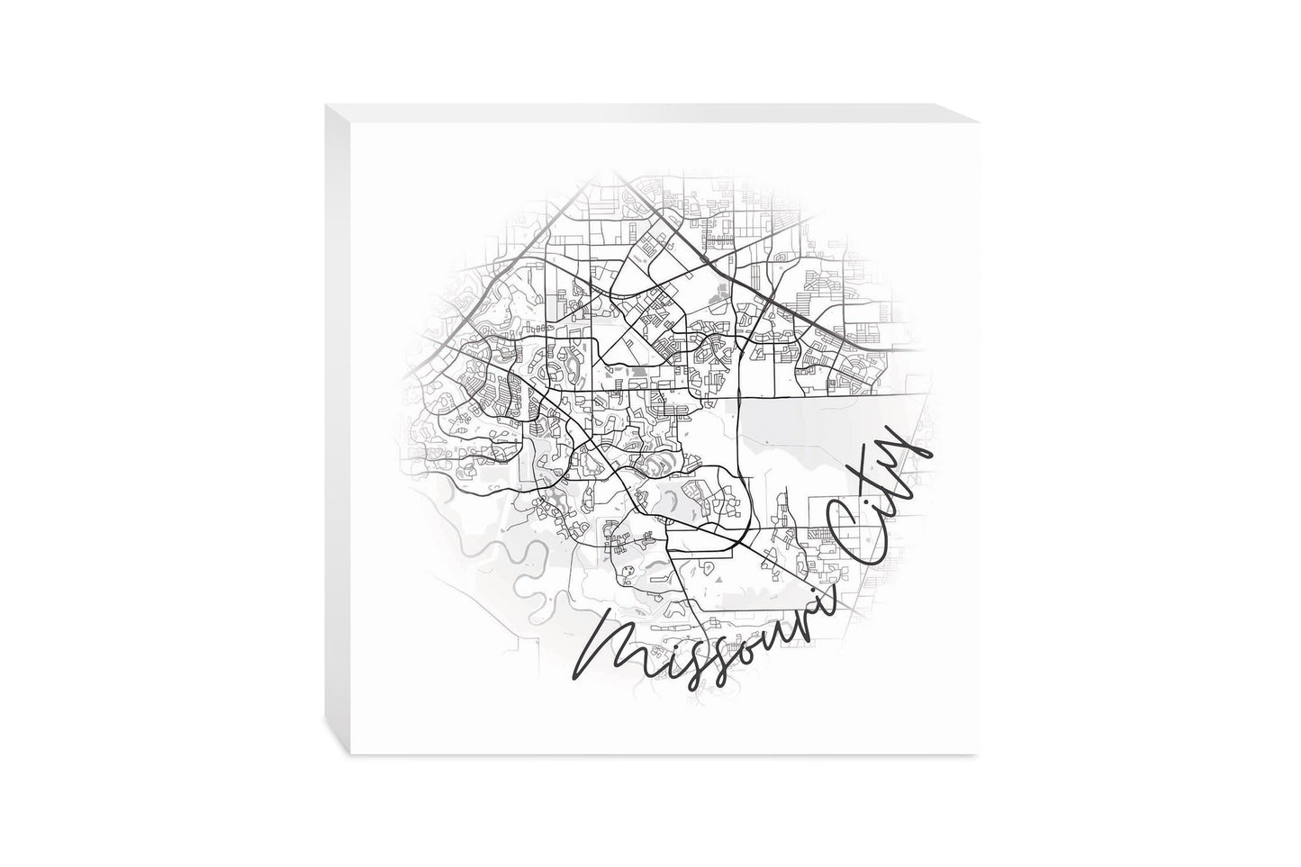 Minimalistic B&W Texas Missouri City Circle Map | Wood Block | Eaches | Min 2