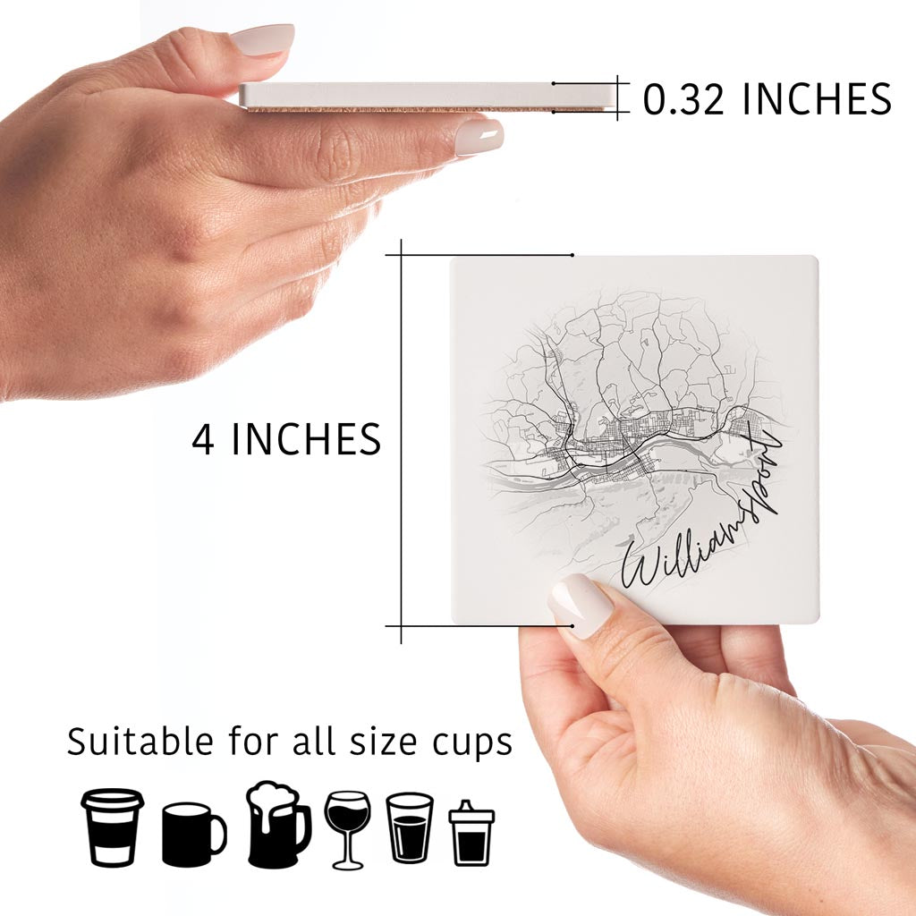 Minimalistic B&W Pennsylvania Williamsport Circle Map | Absorbent Coasters | Set of 4 | Min 2