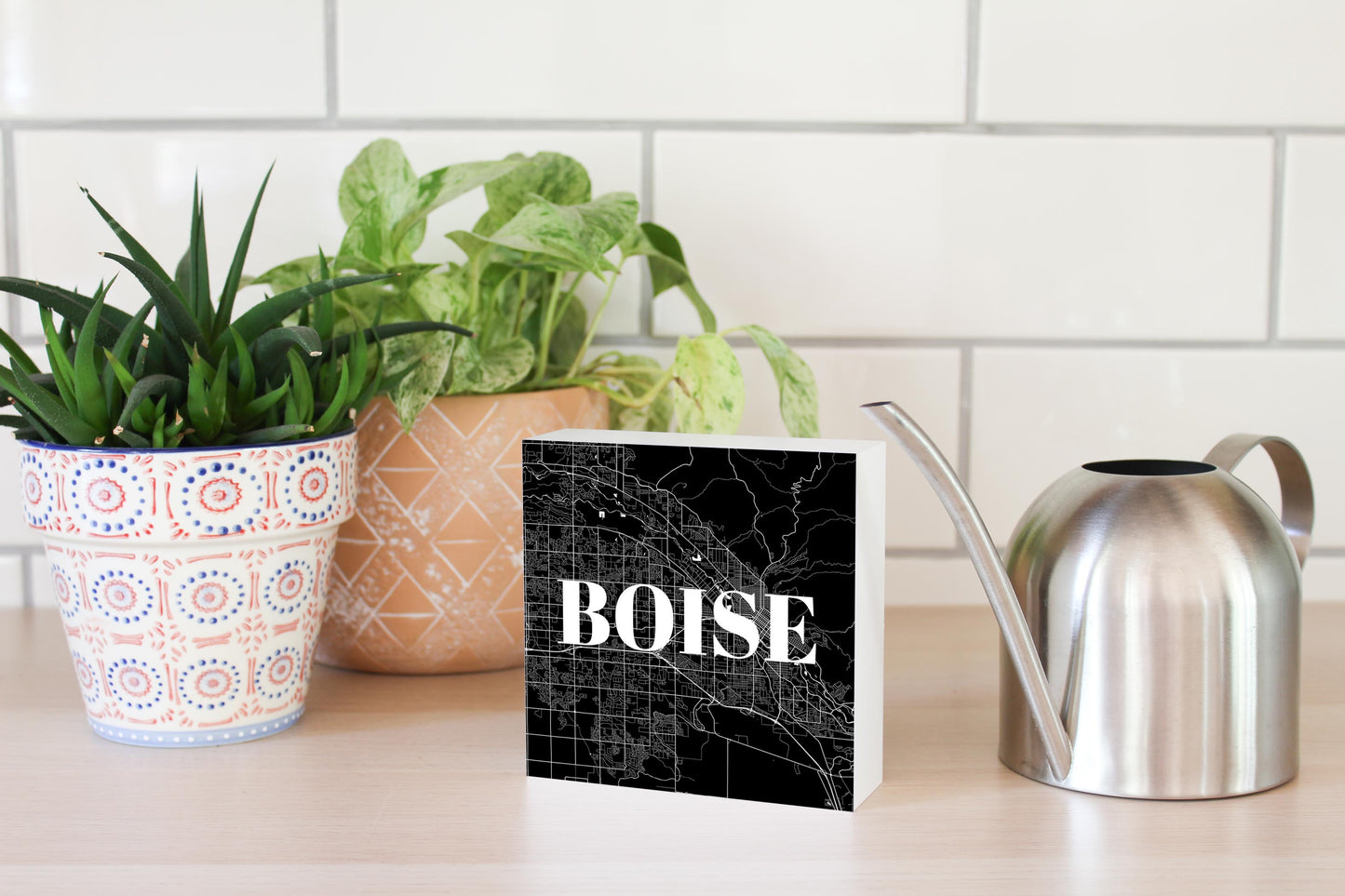 Minimalist B&W Idaho Boise Map | Wood Block | Eaches | Min 4