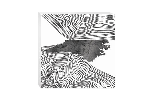 Minimalistic B&W North Carolina State With Fluid Lines | Wood Block | Eaches | Min 2