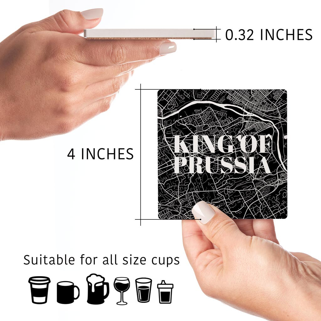 Minimalistic B&W Pennsylvania King Of Prussia Map | Absorbent Coasters | Set of 4 | Min 2
