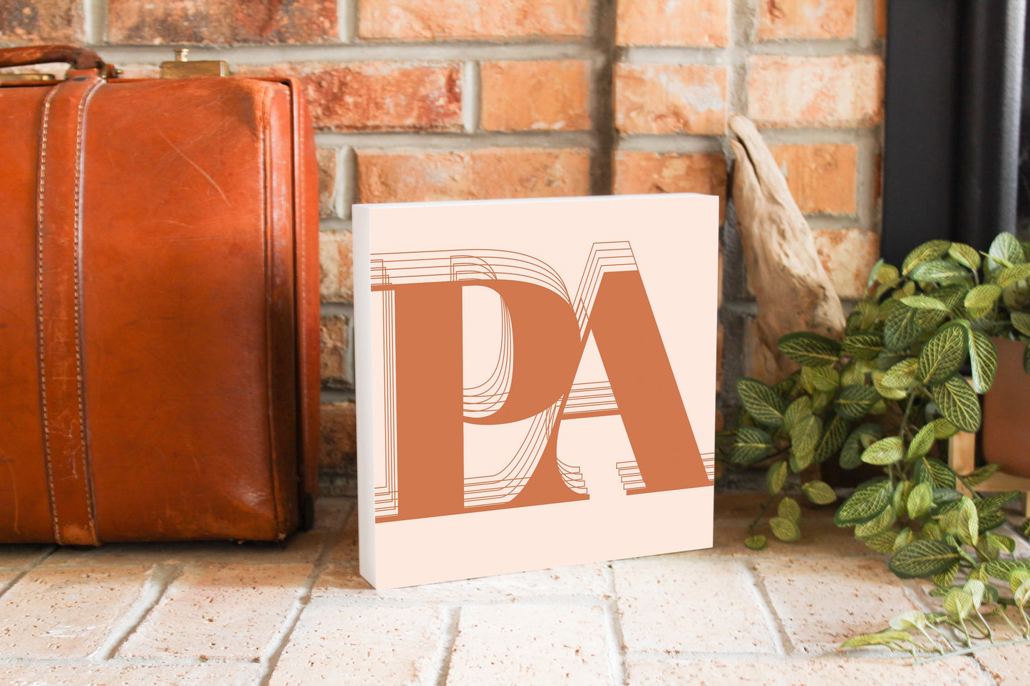 Modern Minimalist Pennsylvania Pa Initials Dark | Wood Block | Eaches | Min 2