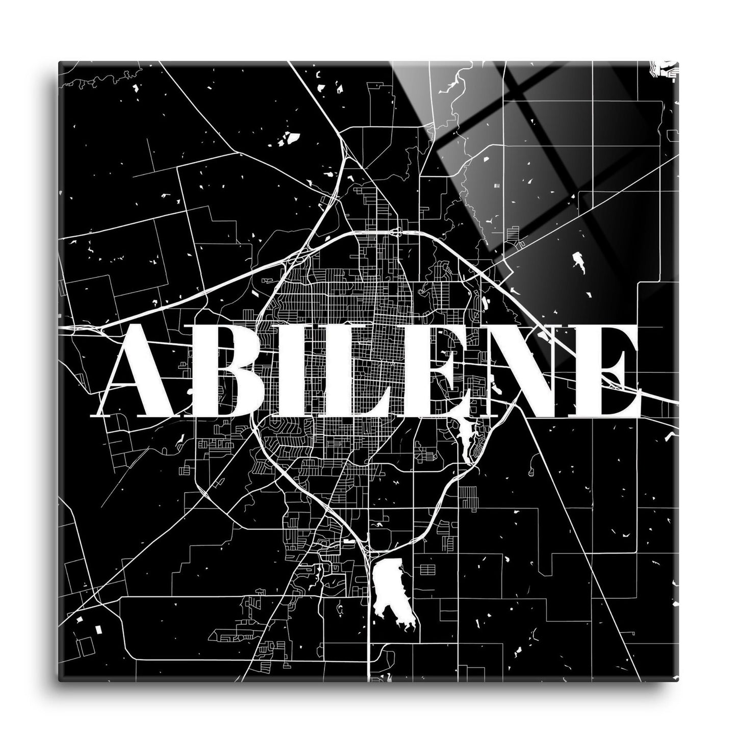 Minimalist B&W Texas Abilene Map | Hi-Def Glass Art | Eaches | Min 1