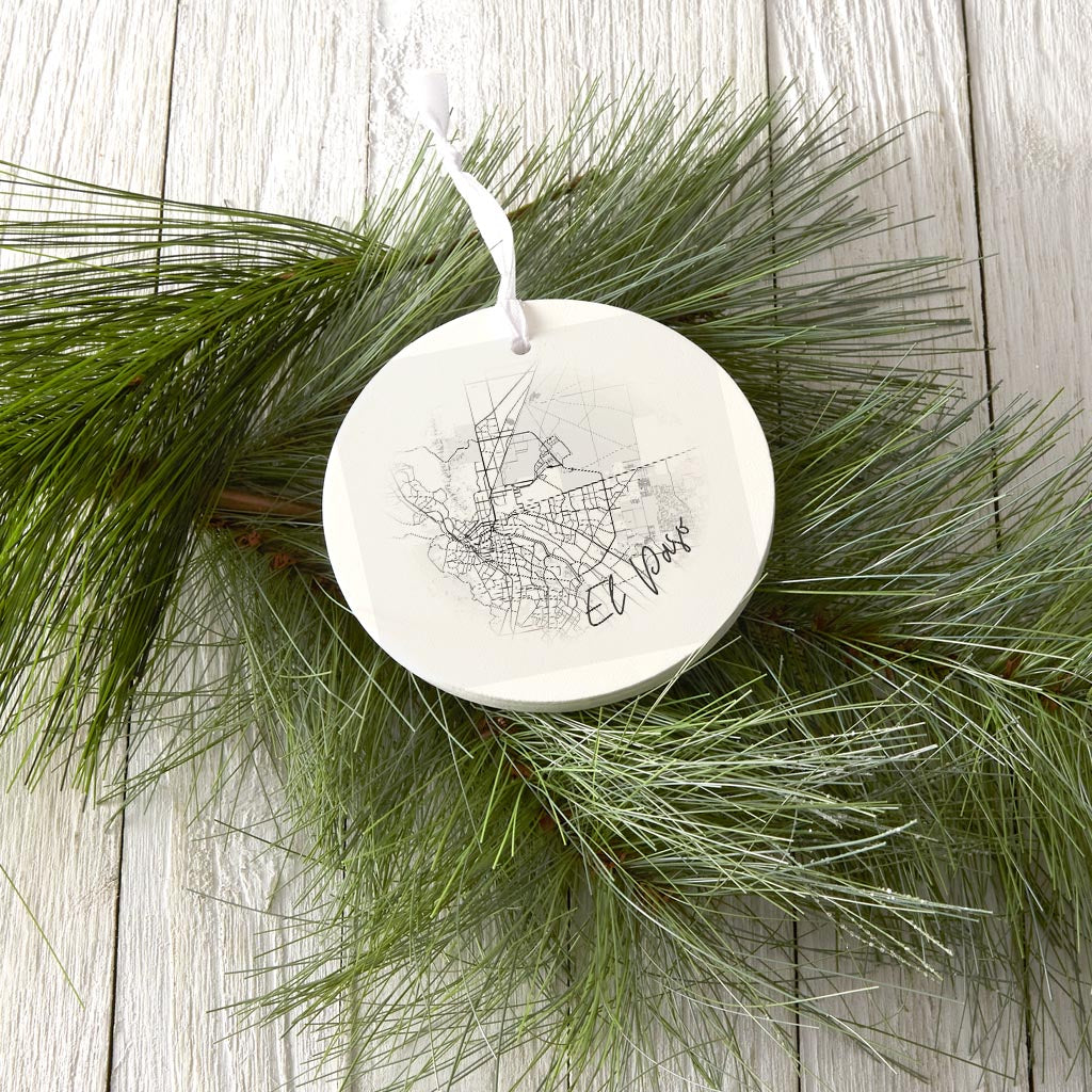 Minimalistic B&W Texas El Paso Circle Map | Wood Ornament | Eaches | Min 6