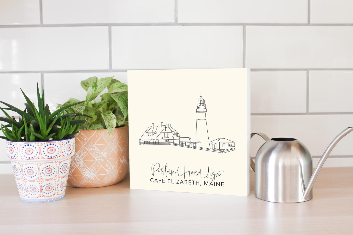 Cream Portland Head Light | Wood Block | Eaches | Min 2