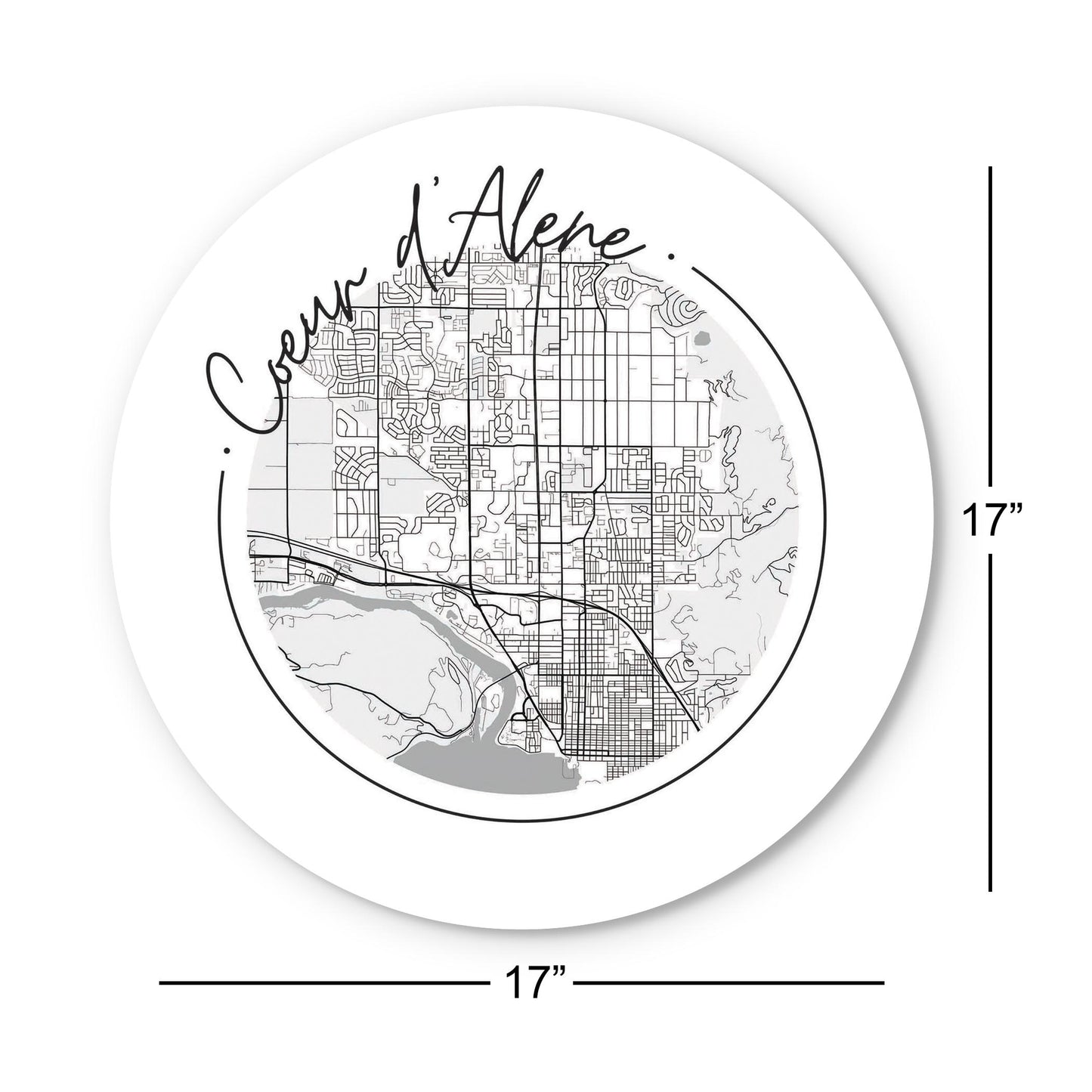 Minimalist B&W Idaho Coeur Dalene Circle Map| Wood Sign | Eaches | Min 1