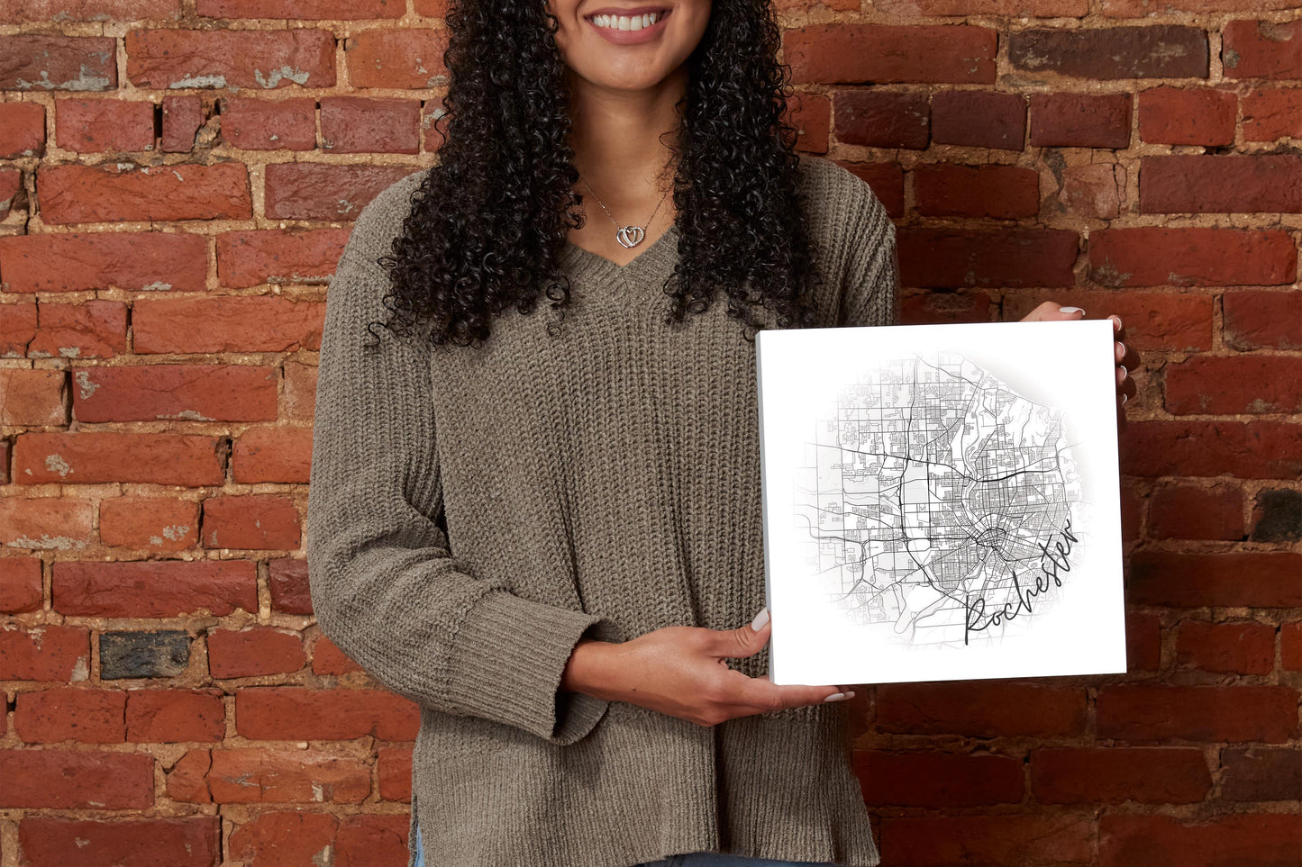 Minimalistic B&W New York Rochester Faded Circle Map | Wood Block | Eaches | Min 2