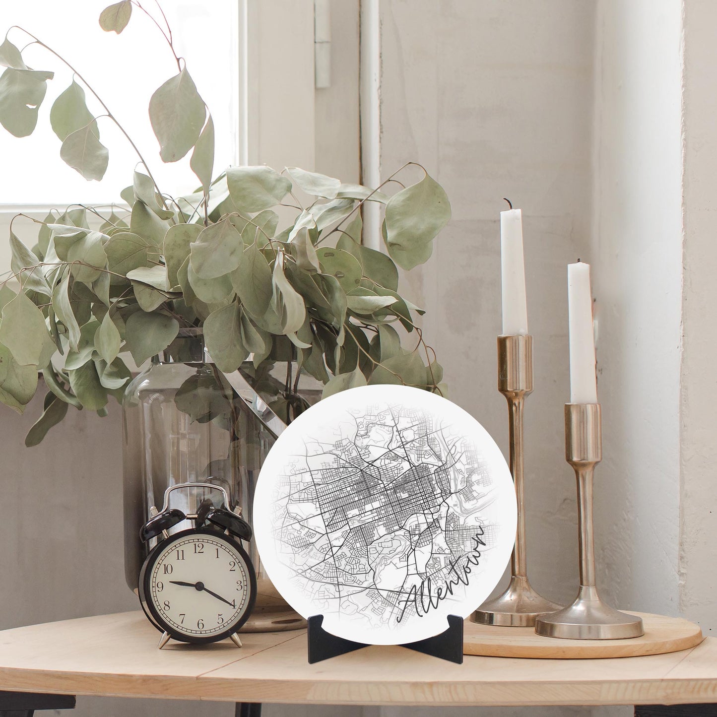 Minimalistic B&W Pennsylvania Allentown Circle Map | Wood Sign | Eaches | Min 1