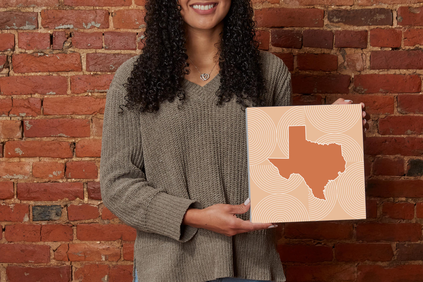 Modern Minimalist Texas State Shape With Pattern | Wood Block | Eaches | Min 2
