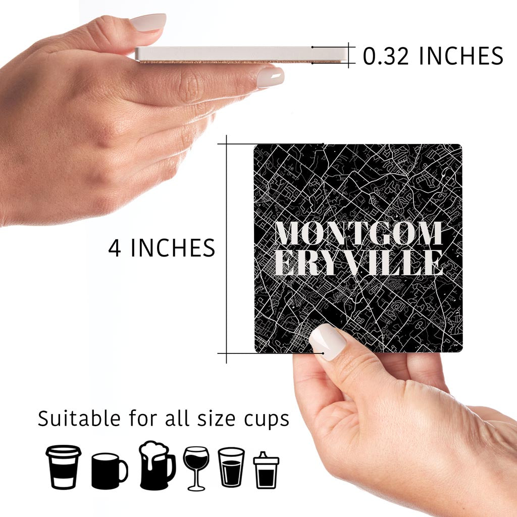 Minimalistic B&W Pennsylvania Montgomeryville Map | Absorbent Coasters | Set of 4 | Min 2