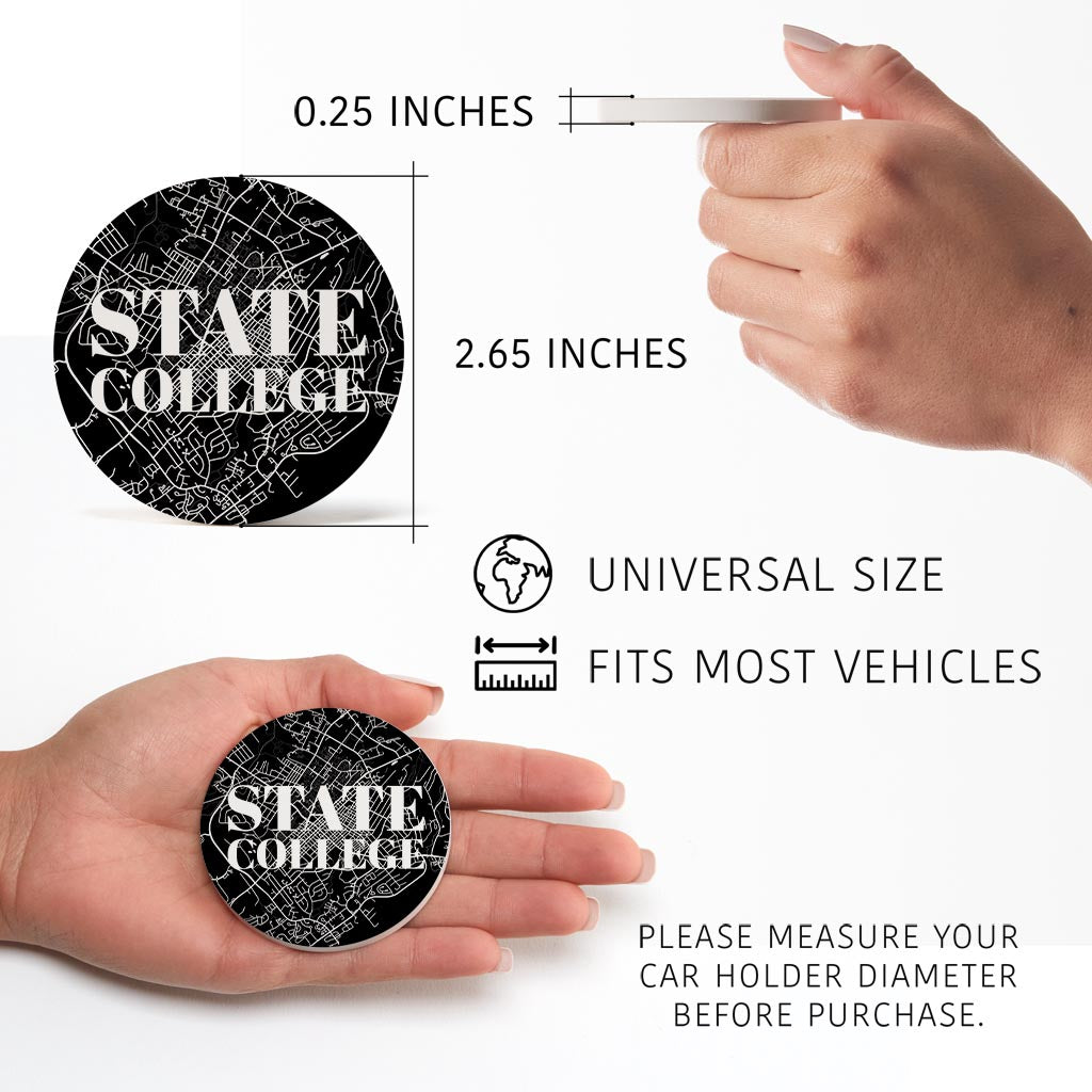 Minimalistic B&W Pennsylvania State College Map | Absorbent Car Coasters | Set of 2 | Min 4