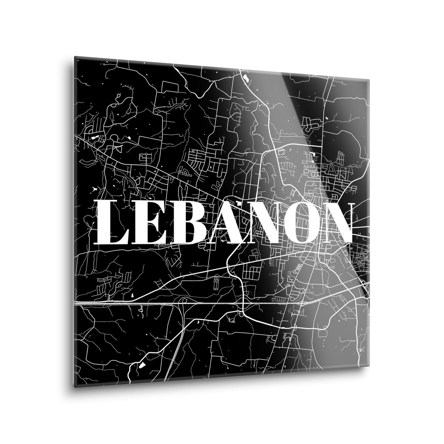 Minimalist B&W Tennessee Lebanon Map | Hi-Def Glass Art | Eaches | Min 1