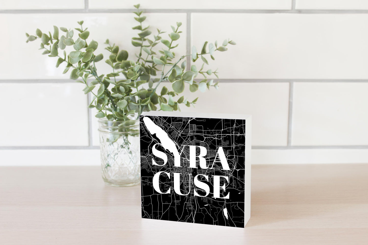 Minimalistic B&W New York Syracuse Map | Wood Block | Eaches | Min 4