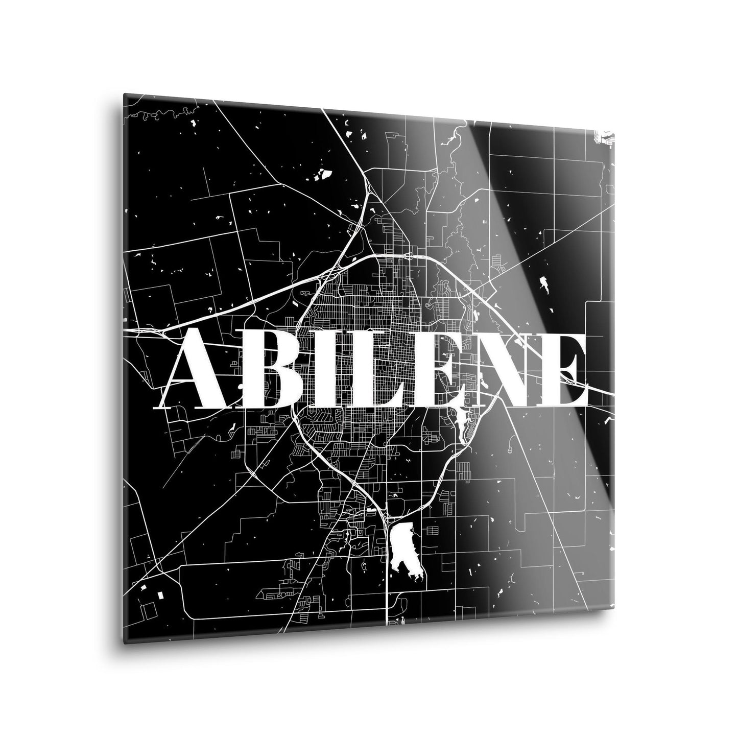 Minimalist B&W Texas Abilene Map | Hi-Def Glass Art | Eaches | Min 1