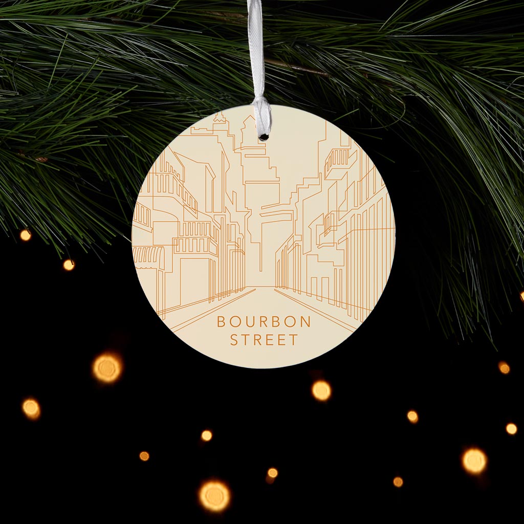 Modern Minimalist Louisiana Bourbon Street Line Drawing| Wood Ornament | Eaches | Min 6