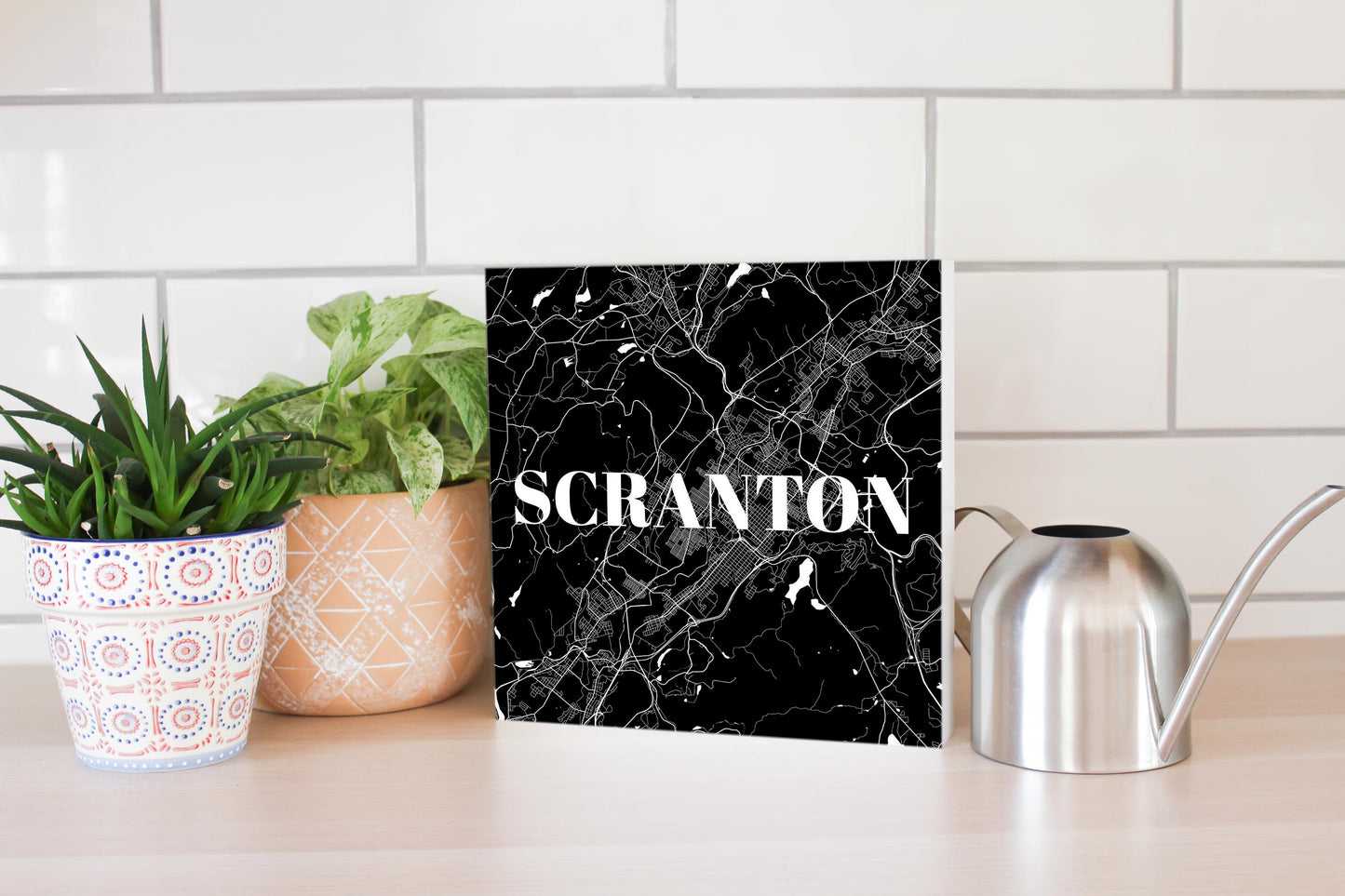 Minimalistic B&W Pennsylvania Scranton Map | Wood Block | Eaches | Min 2