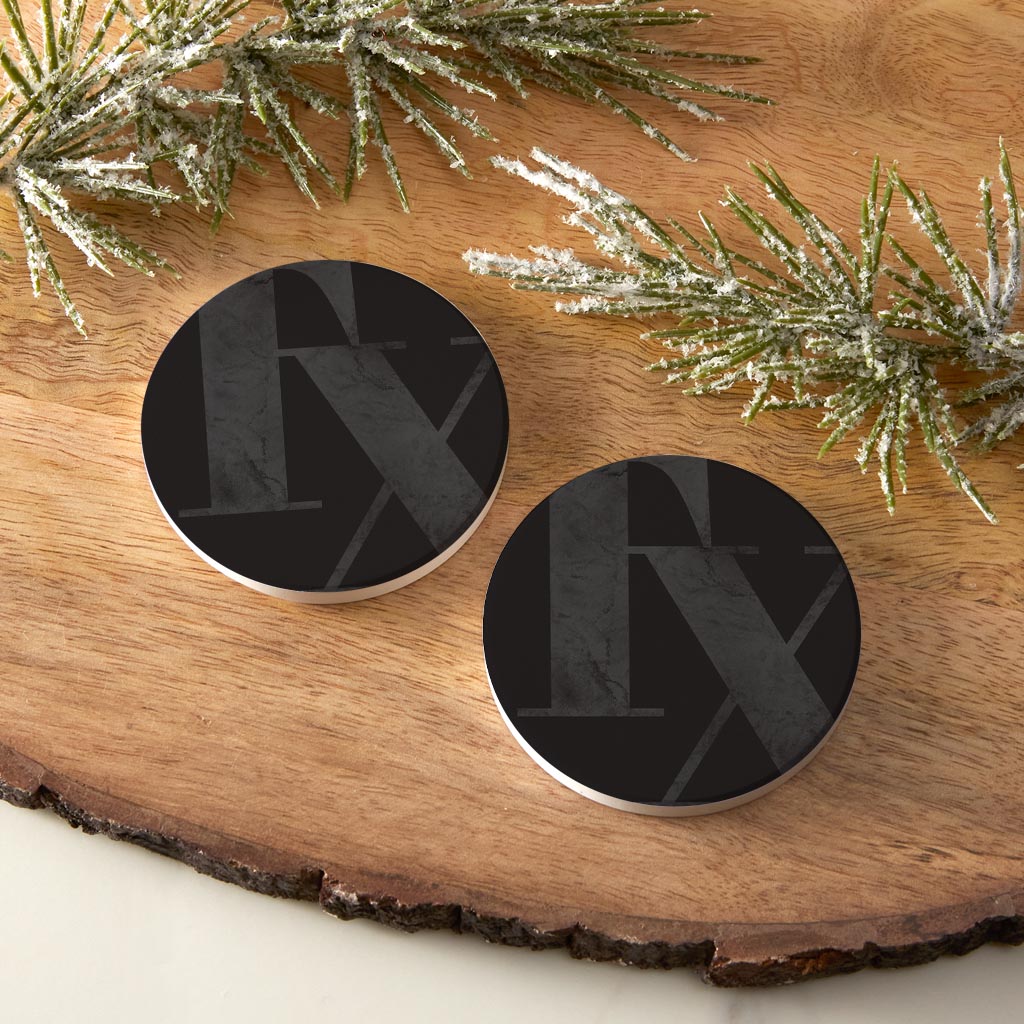 Modern Black Texas Initials| Absorbent Car Coasters | Set of 2 | Min 4