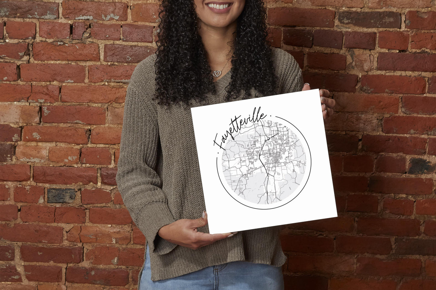 B&W Minimalist Arkansas Fayetteville Circle Map | Wood Sign | Eaches | Min 2