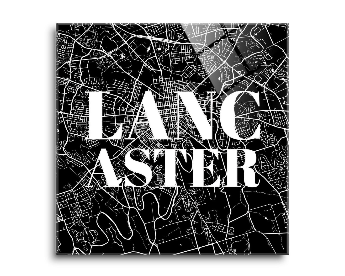 Minimalistic B&W Pennsylvania Lancaster Map | Hi-Def Glass Art | Eaches | Min 2
